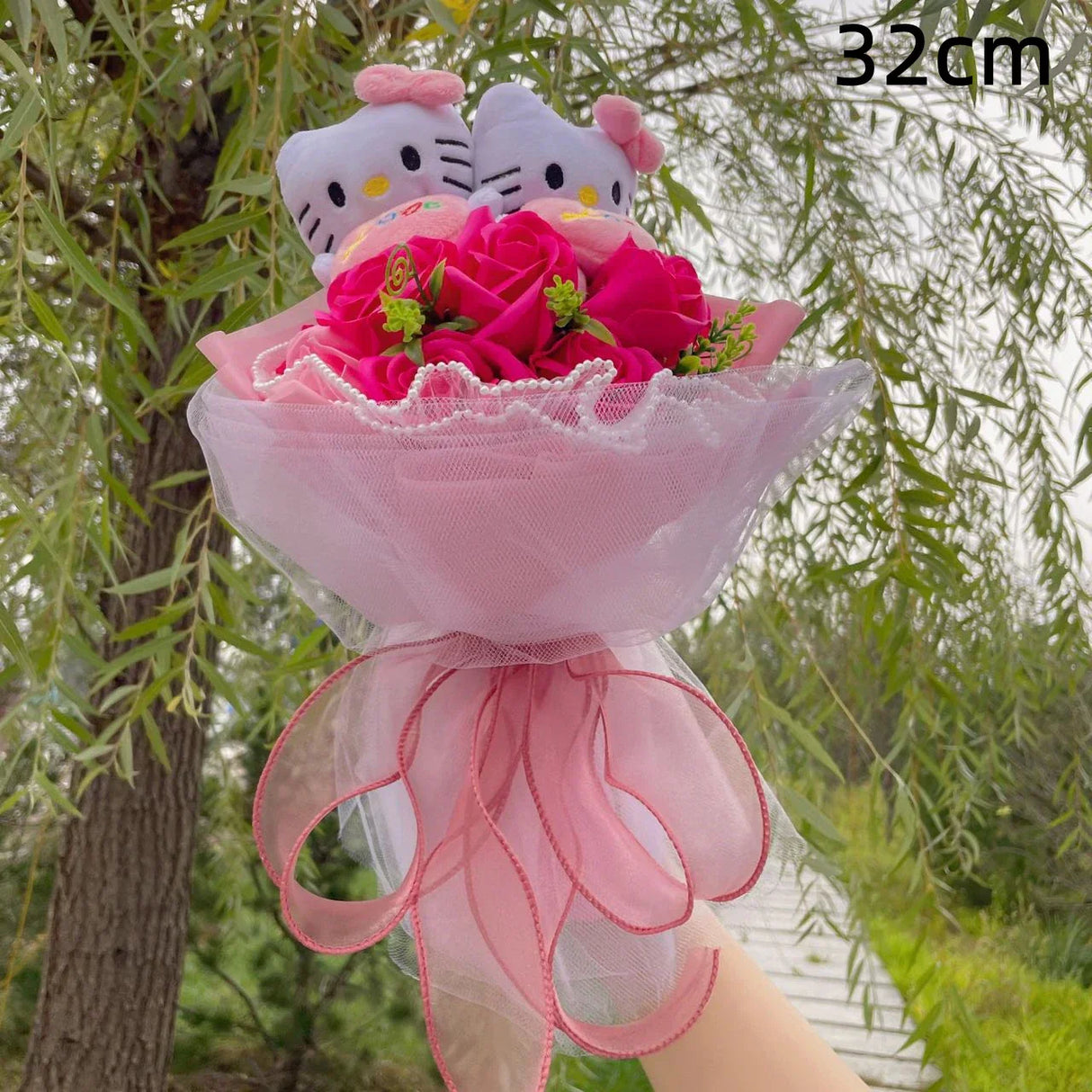 Kawaii Hello Kitty Cat Plush Dolls Rose Soap Flowers Bouquet Christmas Valentine's Day Birthday Graduation Gifts
