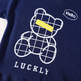 Hibobi 2-Pieces 100% Cotton Toddler Boys Cartoon Bear Print Long Sleeve Top And Matching Pants Comfortable Boys Loungewear Set