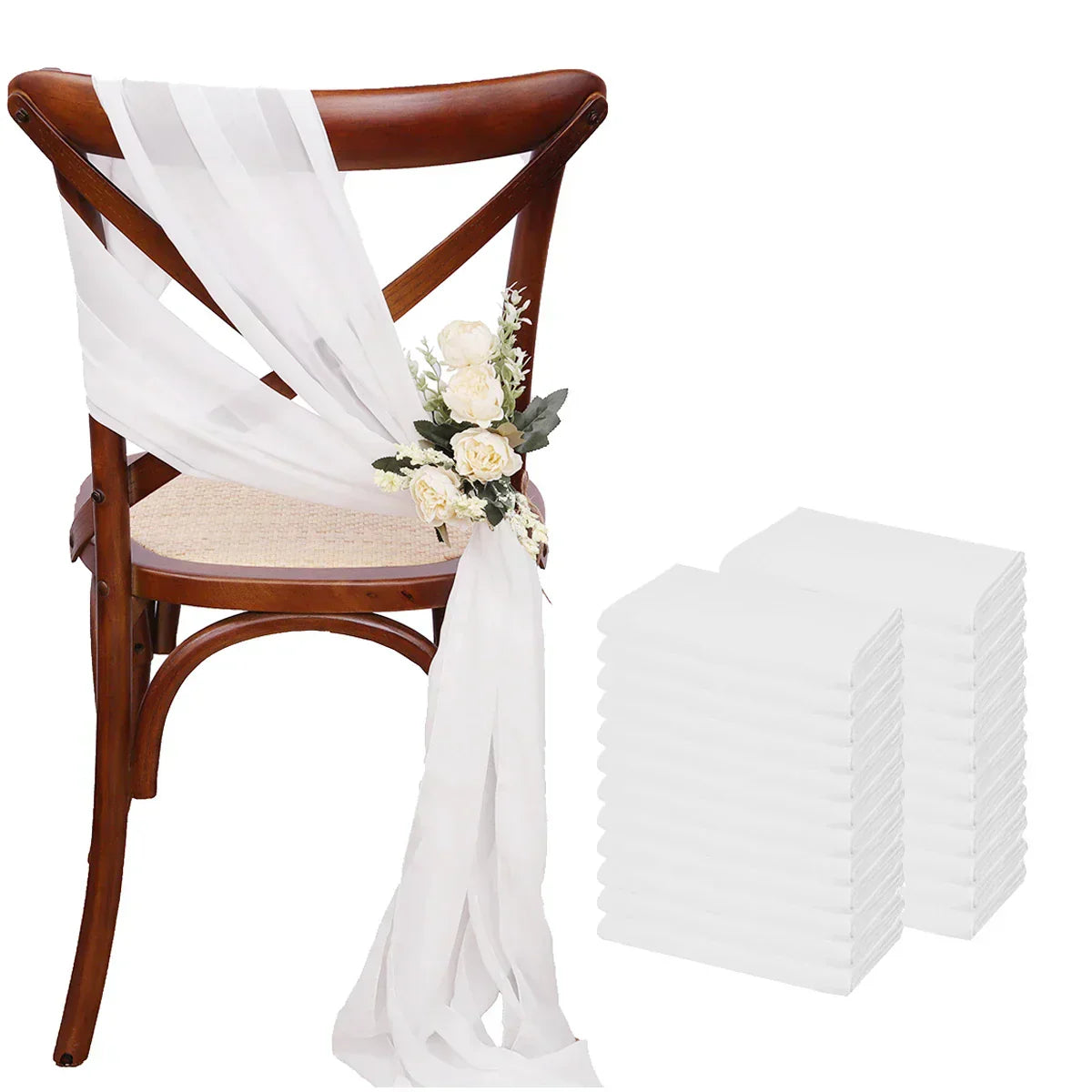 (Pack of 24) 17x275cm Chiffon Chair Sashes 12 Set Sage green Chair Sash Wedding Chair Covers Ribbon Wedding Party Aisle Chair Decor