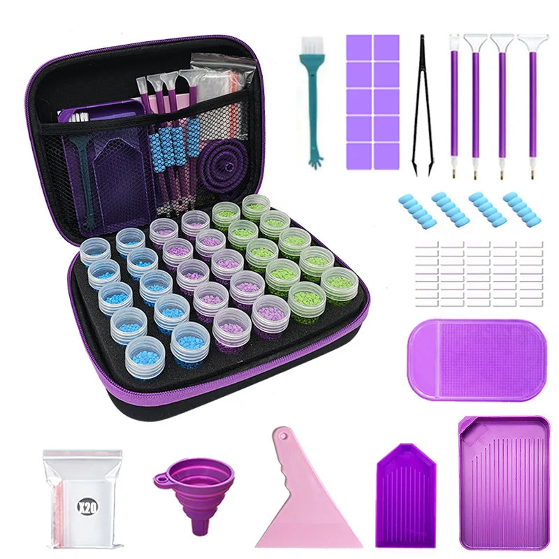 (Pack of 40) Diamond Painting Tool Set Storage Bag 30/ Round/Square Bottles Container Sticker Funnel Diamond Embroidered Accessories