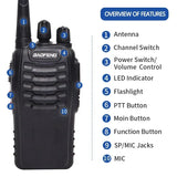 (Pack of 4) 2/ Baofeng BF-888S 12W Walkie Talkie Dual Band Portable Long Range Standby UHF 400-470MHz USB Ham Two Way Radio for Hunting