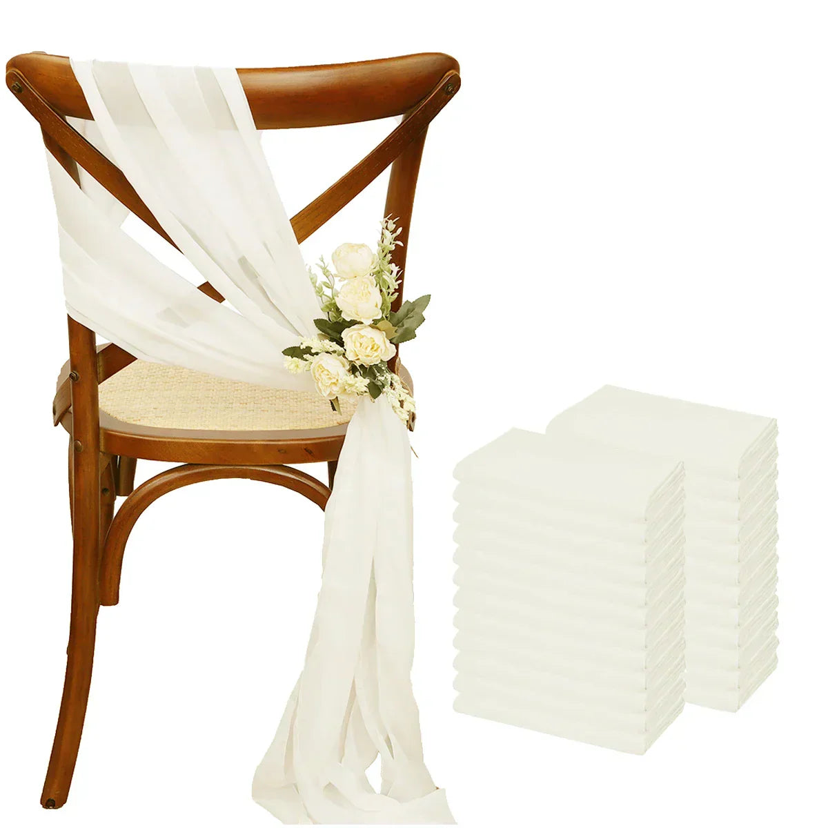 (Pack of 24) 17x275cm Chiffon Chair Sashes 12 Set Sage green Chair Sash Wedding Chair Covers Ribbon Wedding Party Aisle Chair Decor