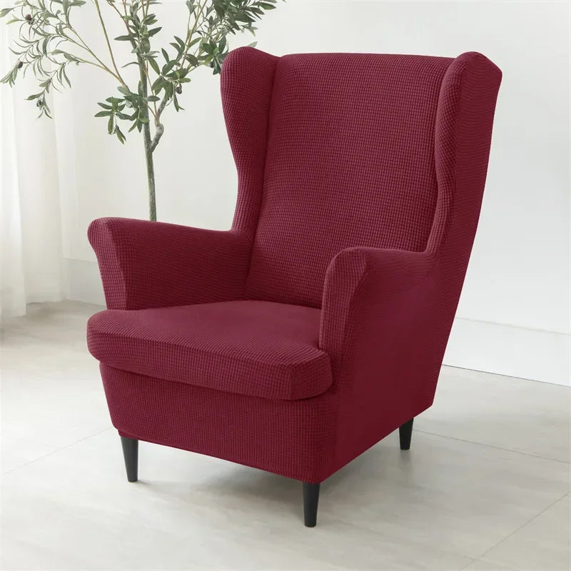 Polar Fleece Wing Chair Cover Stretch Wingback Sofa Covers Elastic Spandex Armchair Cover with Cushion Cover Furniture Protector