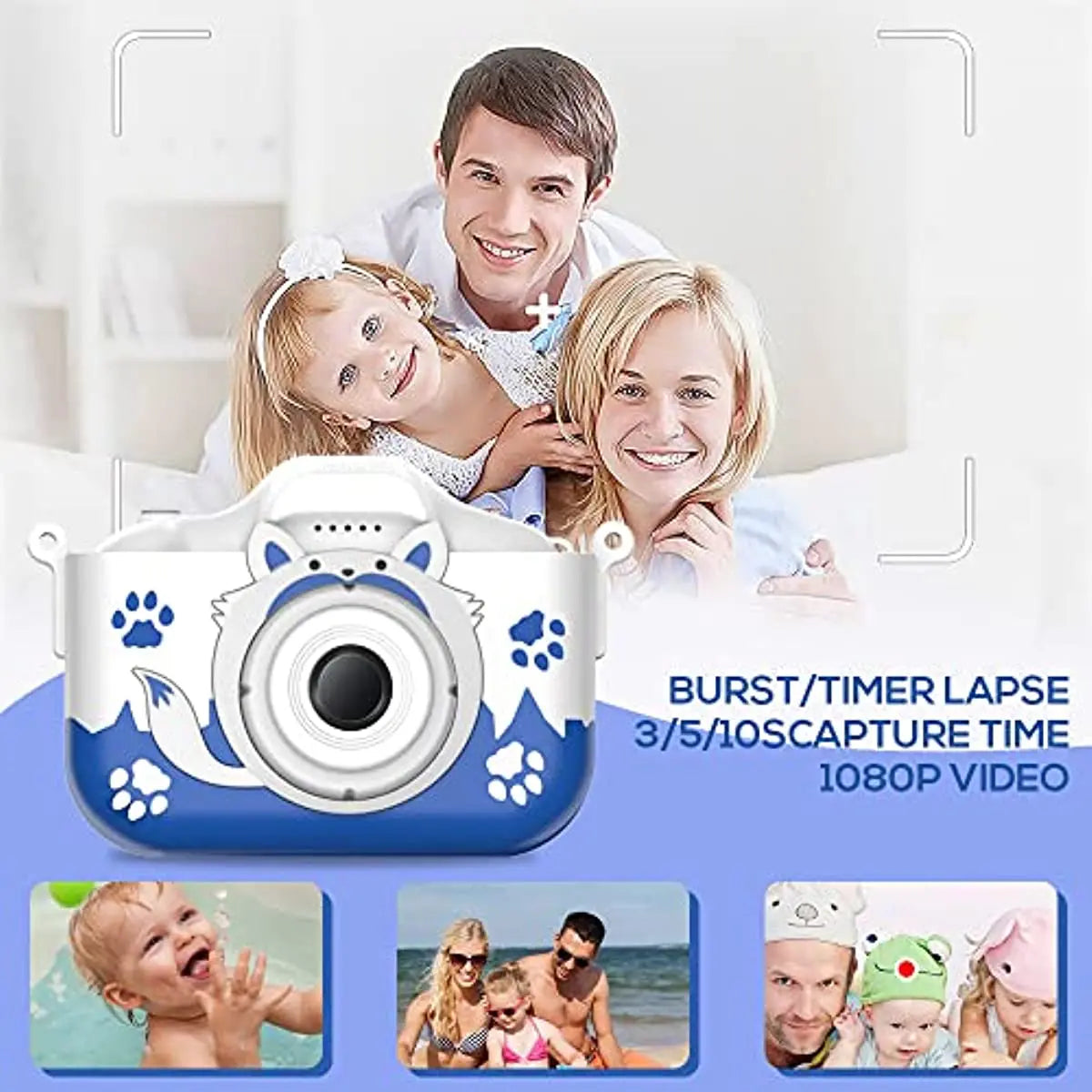 HD 1080P Kids Digital Camera 20MP Children Camera with USB Charger Built-In Game Camera Shockproof Silicone Protection Cover
