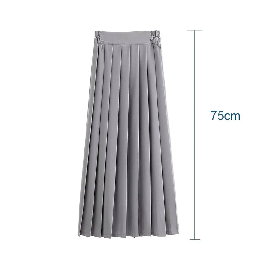 Japanese Student Girls Skirt School Uniform Solid Color Suit Pleated Skirt Short/Middle/Long High School Elastic Waist Dress