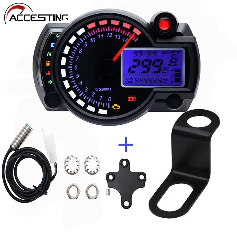 New RX2N LCD Digital Odometer Speedometer Instrument Universal For Motorcycle 299KM/H 7Colors Speed Gauge Meter Sensor Set