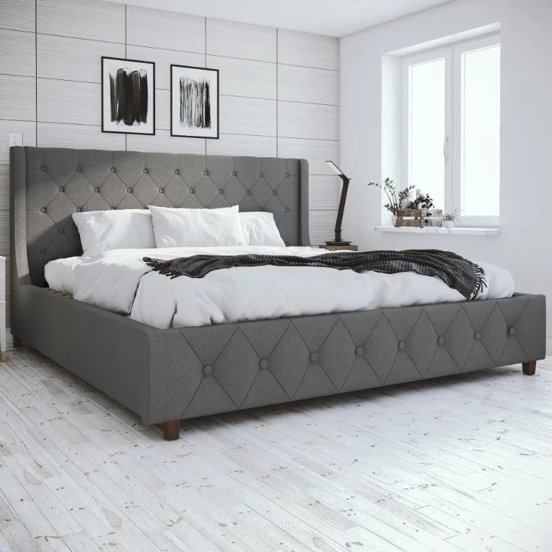 Mercer Upholstered Bed, King Gray Linen muebles de dormitorio queen bed frame bunk beds for kids loft bed