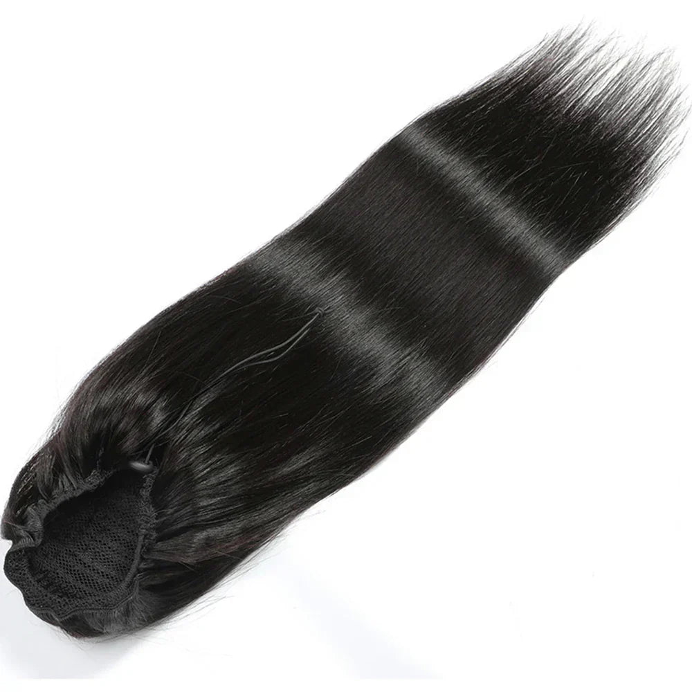 Straight Ponytail Extensions Human Hair Newmi Natural Black Drawstring Ponytail Human Hair Extension for Women 100-130g/pc