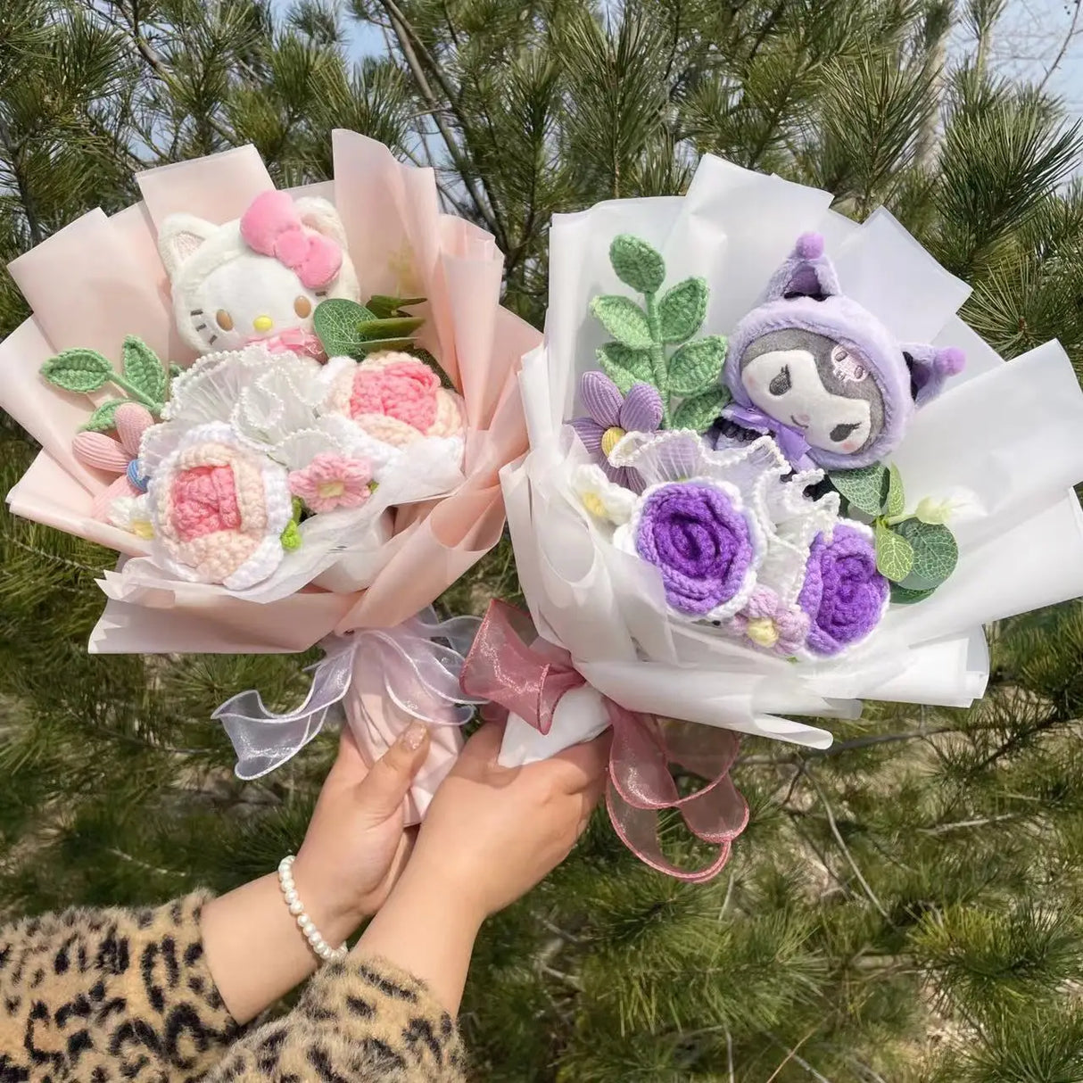 Kawaii Hello Kitty Cat Plush Dolls Rose Soap Flowers Bouquet Christmas Valentine's Day Birthday Graduation Gifts