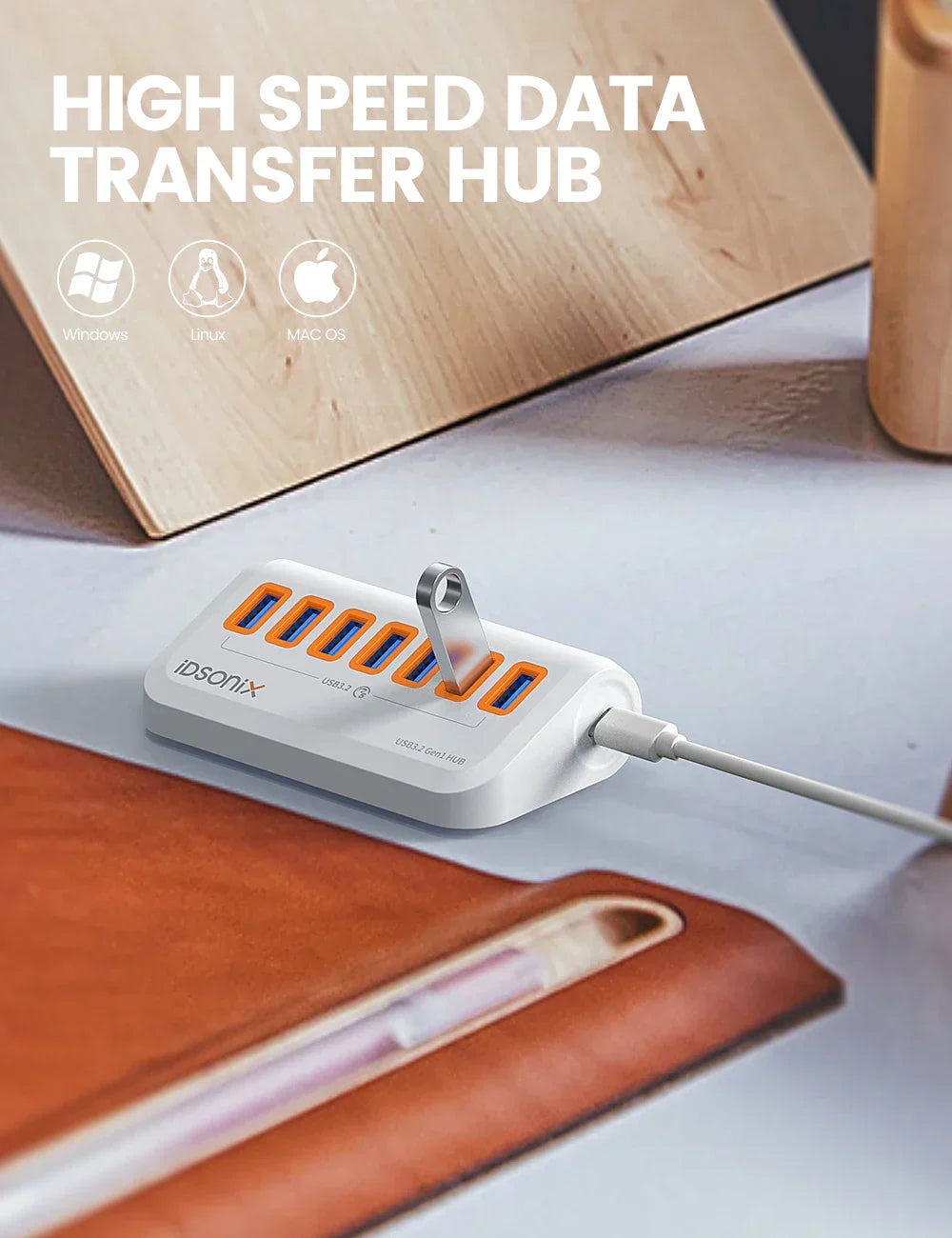 IDsonix USB Splitter USB 3.2 Hub 10Gbps Type C Adapter Multi Ports USB 3.0 Docking Station Hub for Surface Macbook Laptop PC Hub