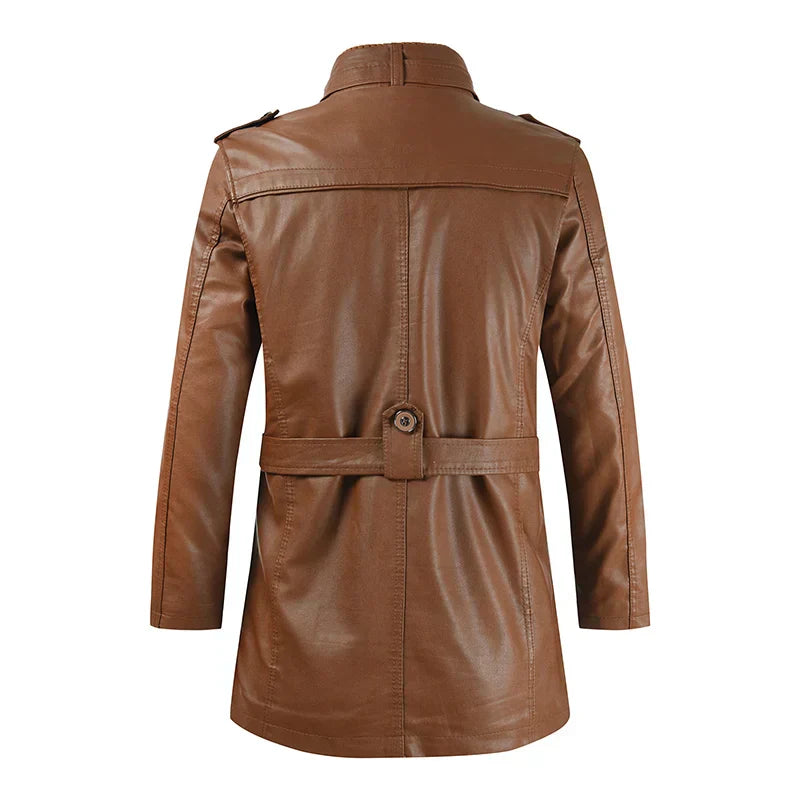 Winter Men's Thick Fleece Leather Jacket Coat Long Outwear Fashion Warm Casual Vintage Clothing for Men Steampunk Biker Jaqueta