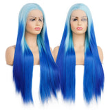 AIMEYA Ombre Purple Synthetic Lace Front Wigs for Women Platinum Blonde Roots Pink Purple Wig Long Silky Straight Colorful Wigs