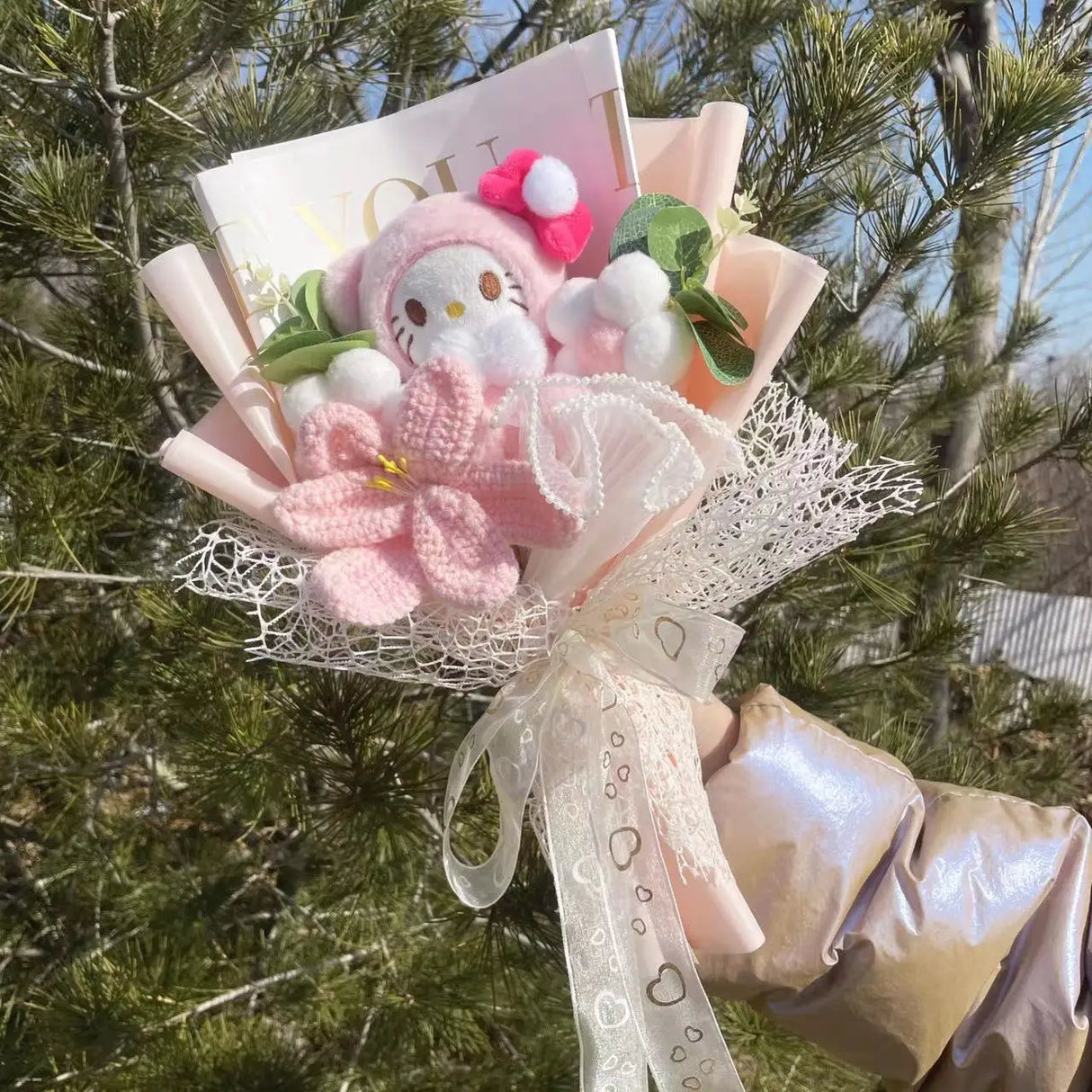 Christmas Gifts Cartoon Sanrio Plush Bouquet My Melody Kuromi Cinnamoroll Kt Cat Plush Doll Toy Valentine Graduation Gifts