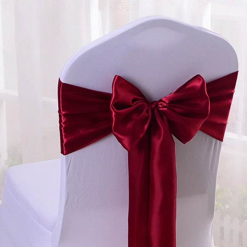 (Pack of 50) Wholesale 10/ Satin Chair Bow Sashes Wedding Chair Knot Ribbon Ties For Party Event Hotel Banquet Supplies Home Decorations
