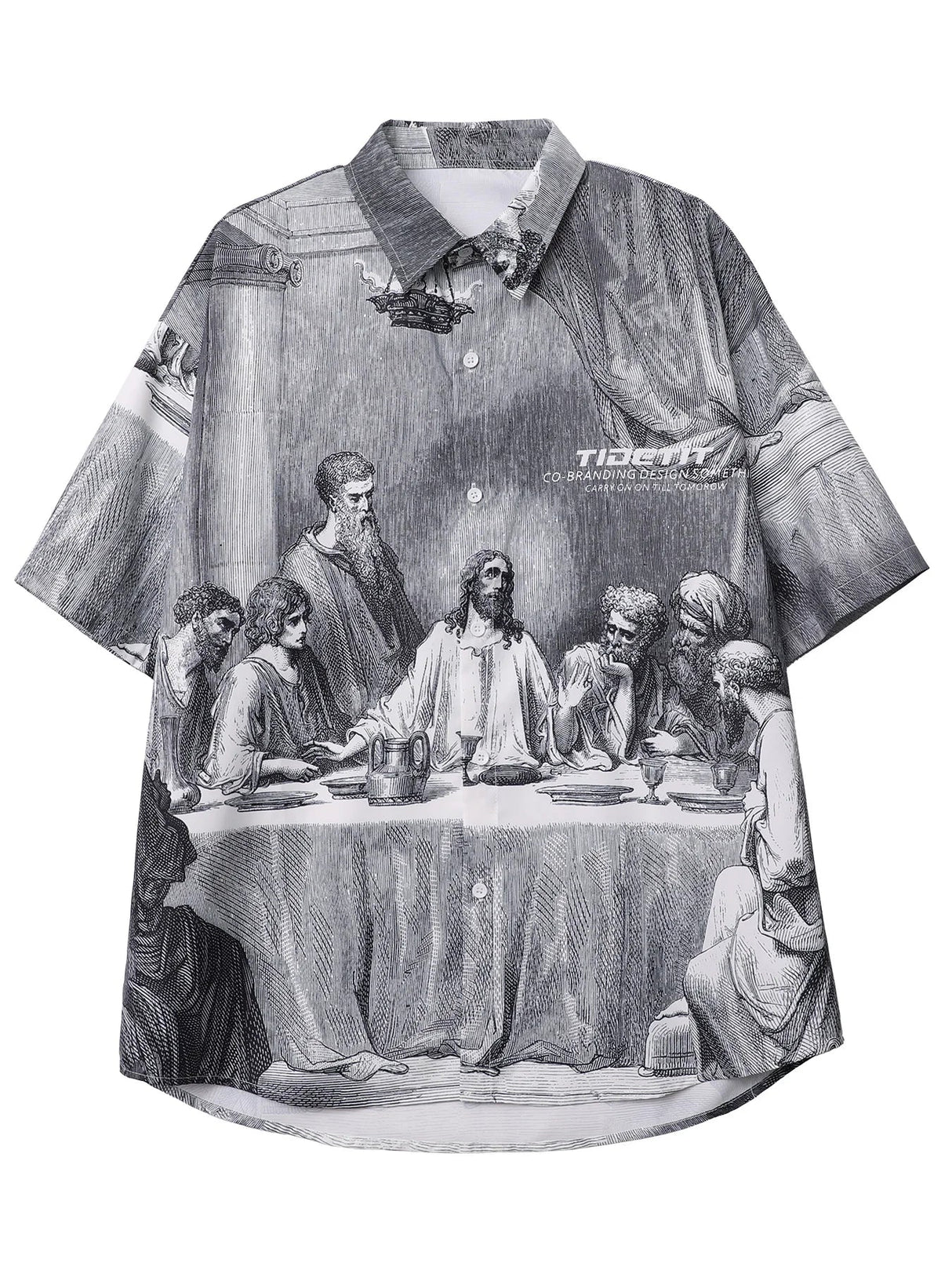 Sycpman Oversized Shirts Mens Summer Painting PrintingCouples Casual Male Female Silk Vintage Clothing Button Up