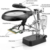 Welding Magnifying Glass LED Light Auxiliary Clip loupe Magnifier 3 In1 Hand Soldering Solder Iron Stand Holder Station