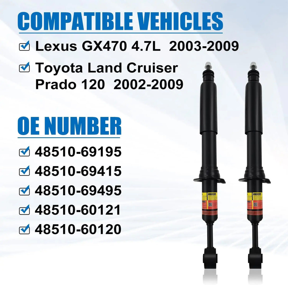 (Pack of 2) 4853060071 48510-69195 Front/Rear Shock Absorber for Toyota Land Cruiser Prado 120 2002-2009 4853069185
