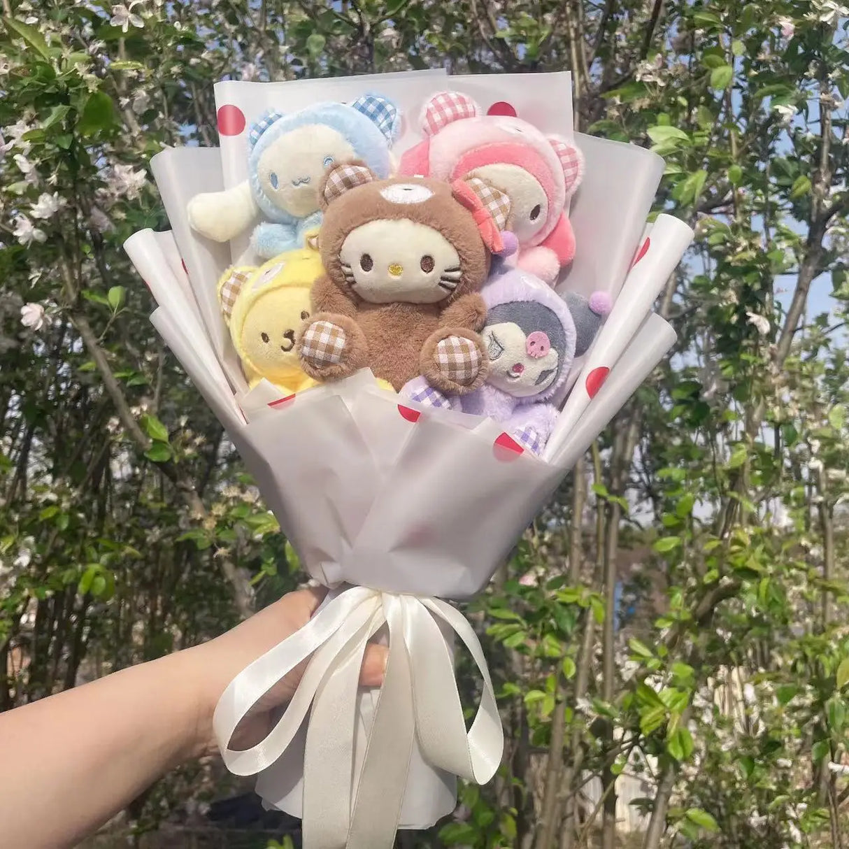 Christmas Gifts Cartoon Sanrio Plush Bouquet My Melody Kuromi Cinnamoroll Kt Cat Plush Doll Toy Valentine Graduation Gifts