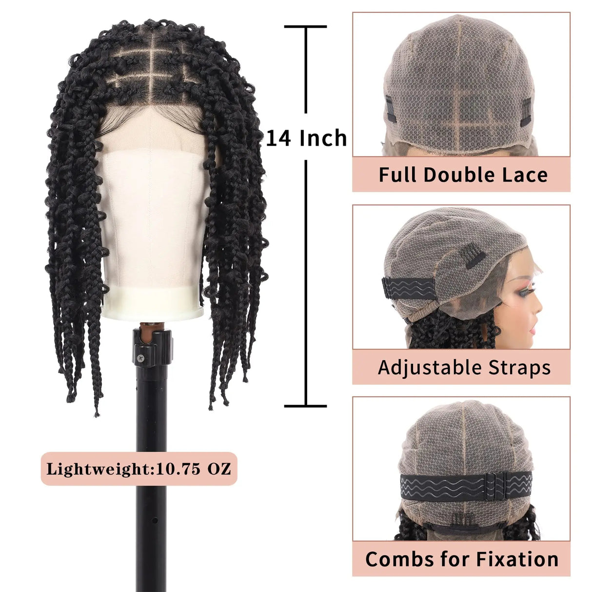 Kalyss- 14" Short Knotless Box Braided Wigs for Women Butterfly Bob Full Double Lace Braid Wigs with Baby Hair Front Cornrow