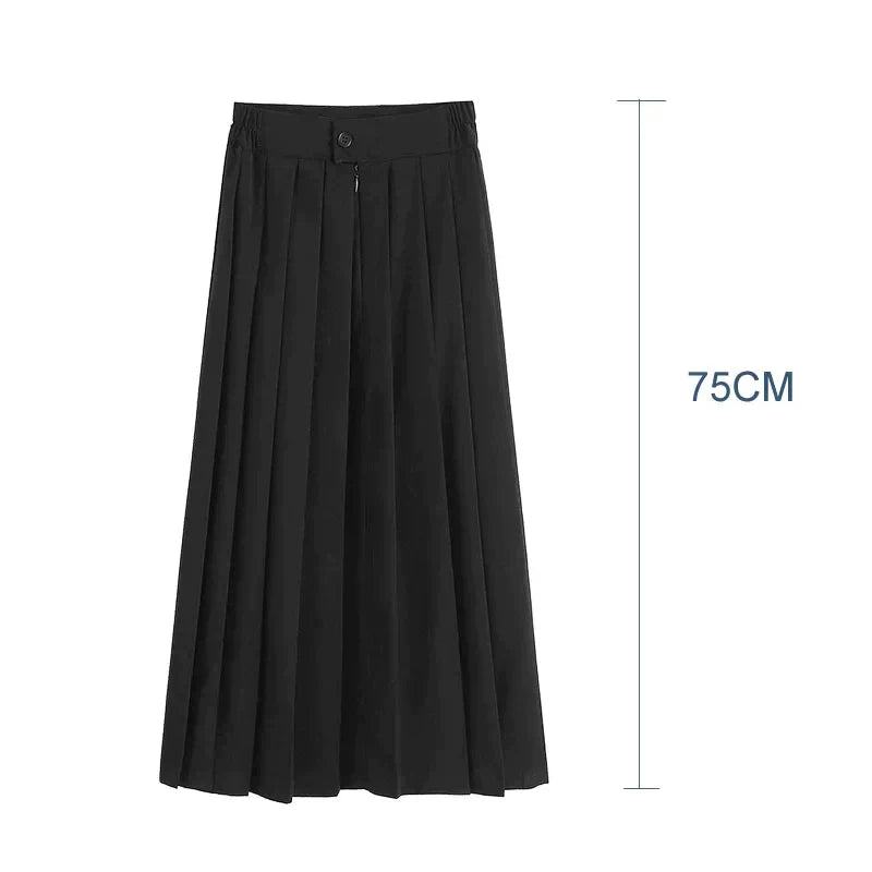 Japanese Student Girls Skirt School Uniform Solid Color Suit Pleated Skirt Short/Middle/Long High School Elastic Waist Dress