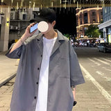 Summer Men's Sets Half Sleeve Blazer Suits Solid Short Sleeve Button Shirt + Shorts Korean Handsome Loose 2 Piece Set Outfits