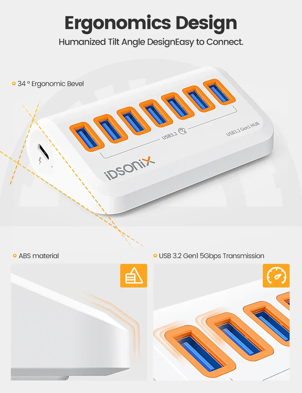 IDsonix USB Splitter USB 3.2 Hub 10Gbps Type C Adapter Multi Ports USB 3.0 Docking Station Hub for Surface Macbook Laptop PC Hub