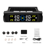 Solar Car TPMS Tire Pressure Alarm Digital Colorful Display 4 External Sensors Waterproof Tire Presssure Monitoring System