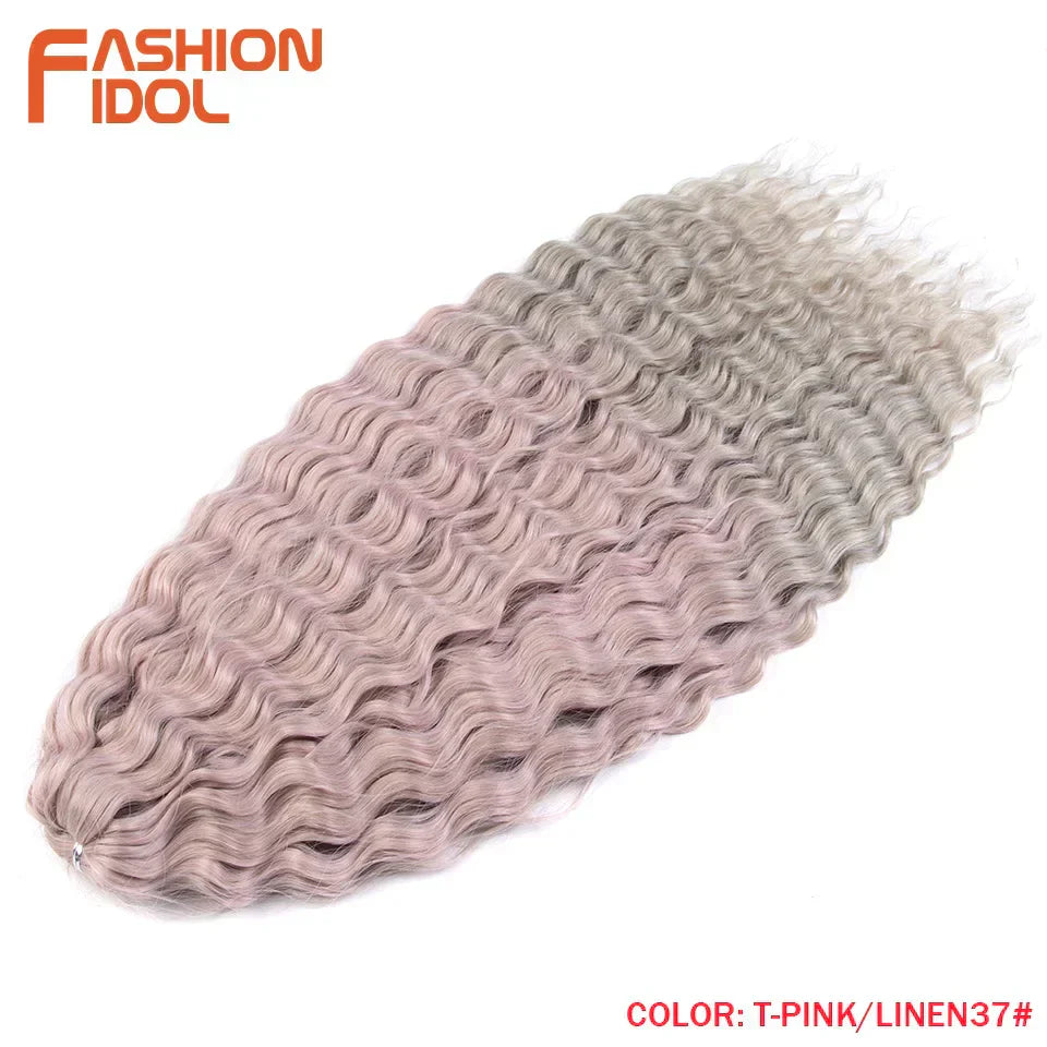 Ariel Curl Hair Water Wave Twist Crochet Hair Synthetic Braid Hair Ombre Blonde Pink 22 Inch Deep Wave Braiding Hair Extension
