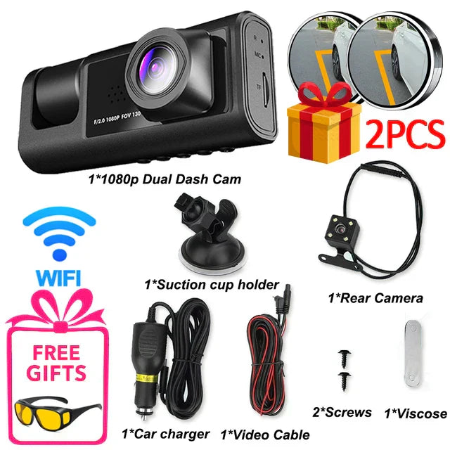 3 Channel WiFi Dash Cam for Cars Camera 1080P Video Recorder Rear View Camera for Vehicle Car DVR Car Accessory Free Mirror