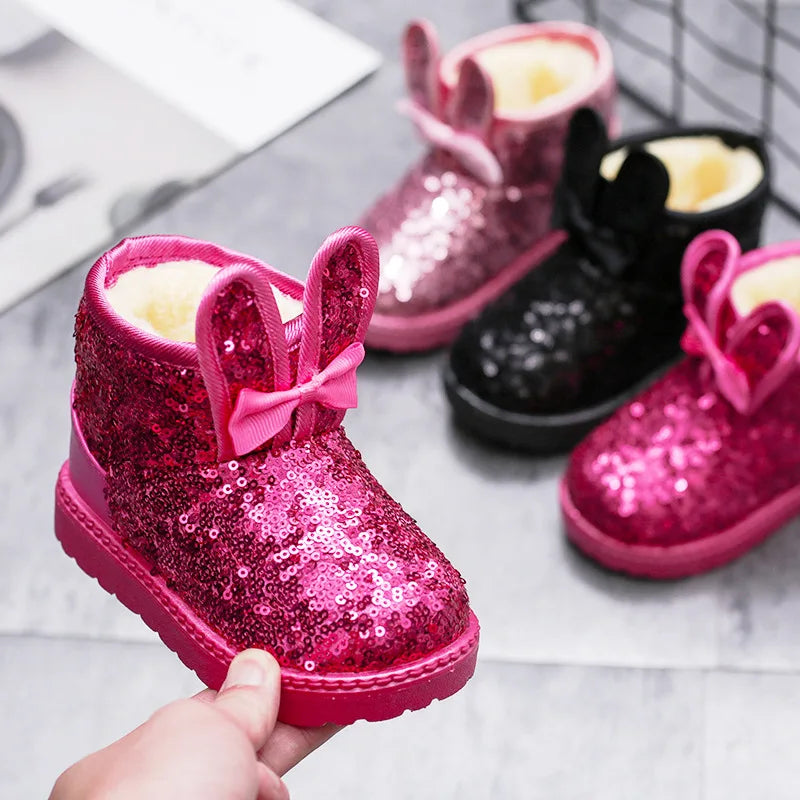Ботинки для девочки Girl Boot Winter Fashion Sequin Snow Boot Non-slip Warm kid Shoe Plush Cotton Shoe Kids Princess Ankle Boots