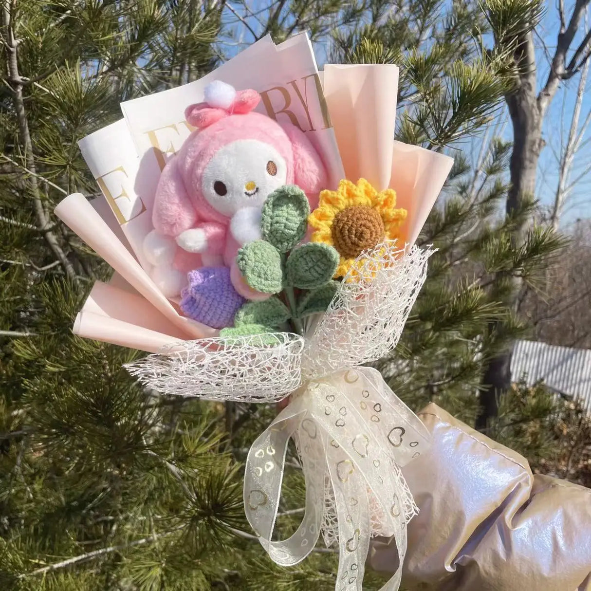 Christmas Gifts Cartoon Sanrio Plush Bouquet My Melody Kuromi Cinnamoroll Kt Cat Plush Doll Toy Valentine Graduation Gifts