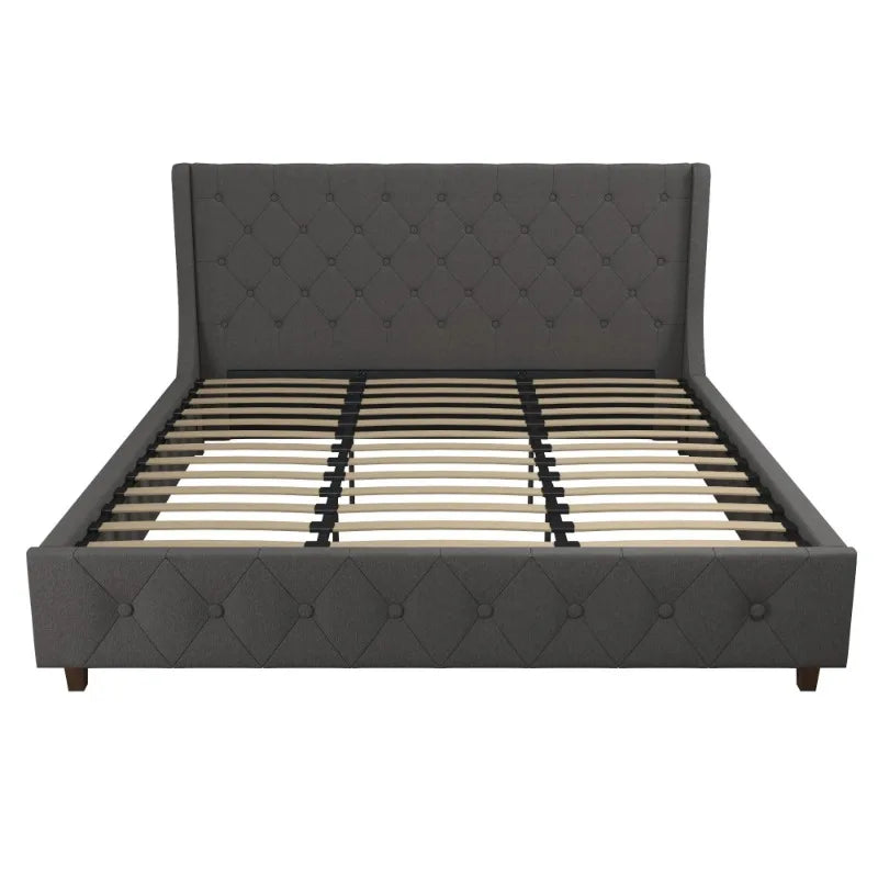Mercer Upholstered Bed, King Gray Linen muebles de dormitorio queen bed frame bunk beds for kids loft bed