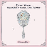 Flower Knows Swan Ballet Series Hand Holding Mirror 3 Types Exquisite Relief Makeup Tools Pink Blue White