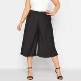 Plus Size Summer Elegant Pleated Capri Pants Women High Waist Loose Casual Wide Leg Cropped Pants Trousers For Work Any Occasion