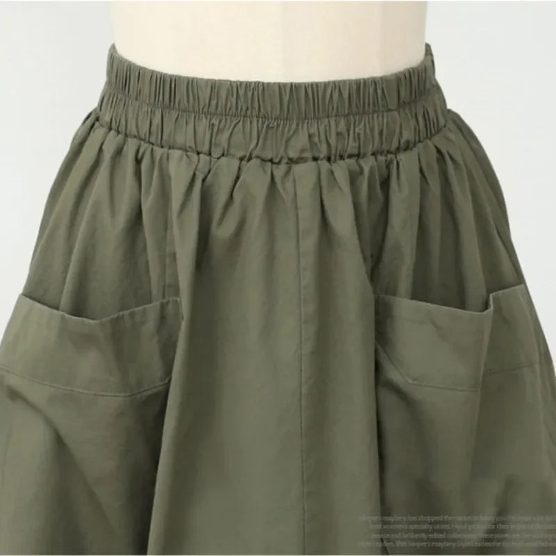 Plus Size 2023 Autumn 4XL Loose Women's Skirt Casual Big Pockets Lady Skirts Elastic Waist Female Bottom Clothing Skirts KT109