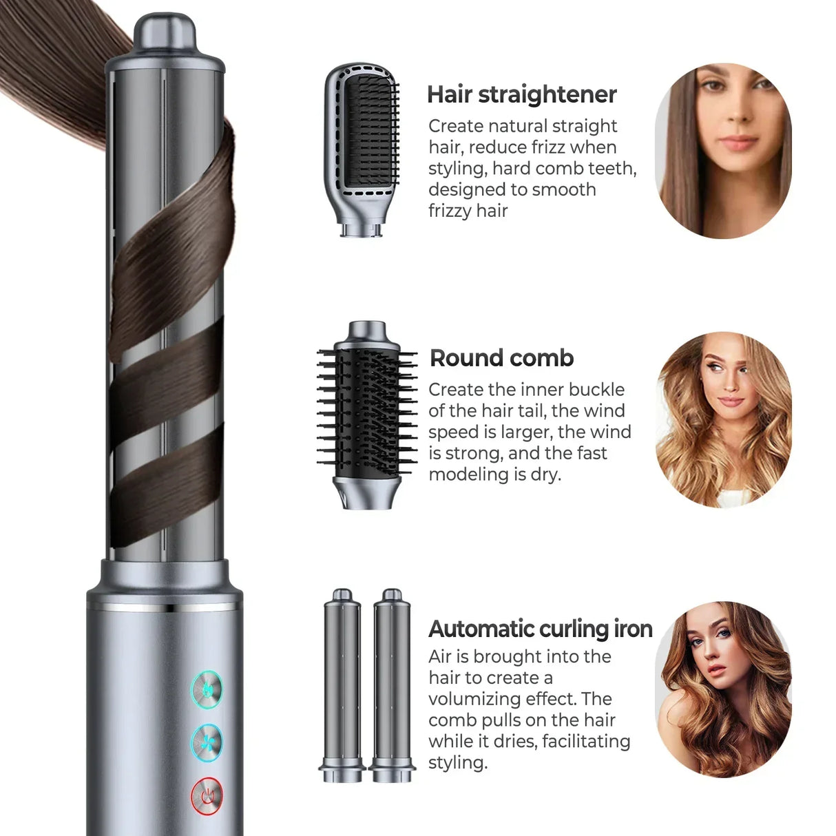 Professional Hair Dryer 5 In 1 Hair Styler Hot Air Brush High Speed Blow Dryer Air Blower Brush Automatic Hair Curling Iron
