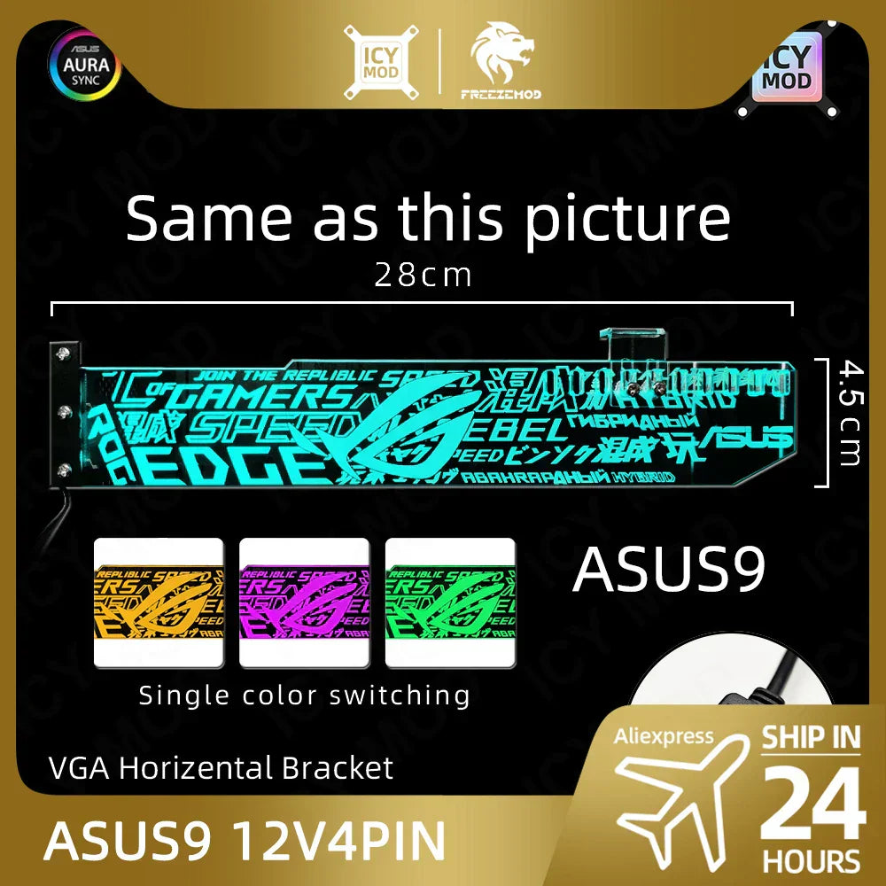 RGB VGA Holder Customize ARGB Horizontal GPU Bracket Video Card Support Graphics Stand Customizable AURA DIY PC Water Cooler CPU