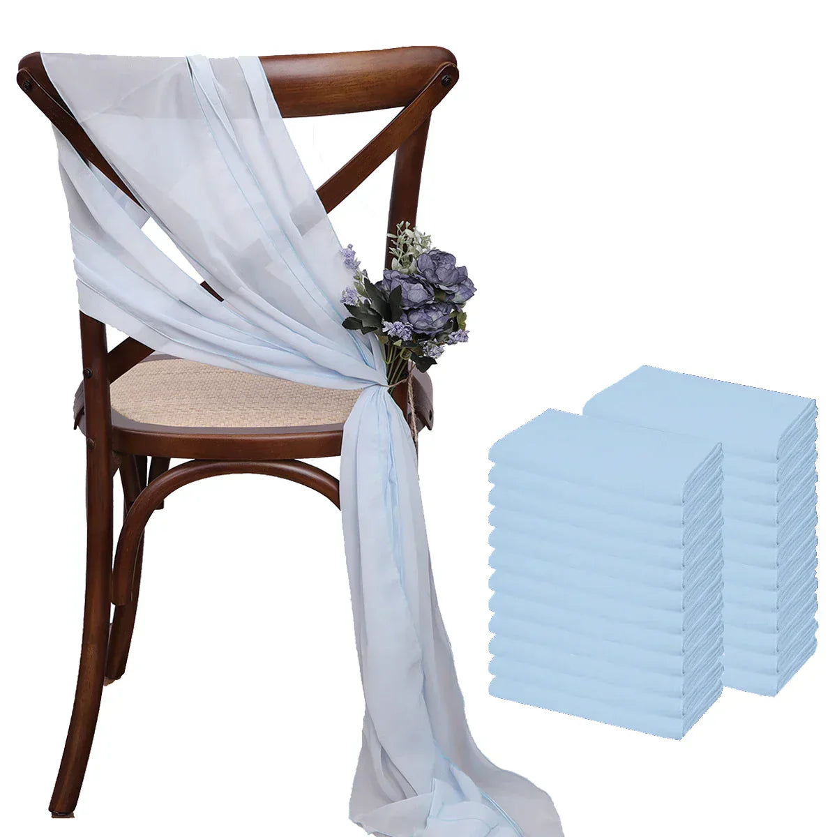 (Pack of 24) 17x275cm Chiffon Chair Sashes 12 Set Sage green Chair Sash Wedding Chair Covers Ribbon Wedding Party Aisle Chair Decor