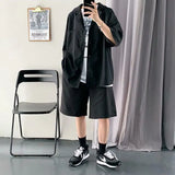 Summer Men's Sets Half Sleeve Blazer Suits Solid Short Sleeve Button Shirt + Shorts Korean Handsome Loose 2 Piece Set Outfits