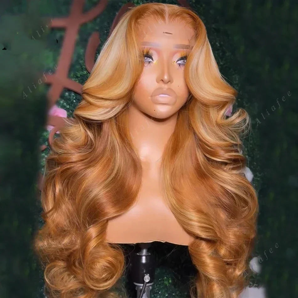 Honey Blonde Body Wave 13X6 Lace Frontal Wig Transparent PrePlucked Highlight Colored 13X4 Lace Front Human Hair Wigs For Women