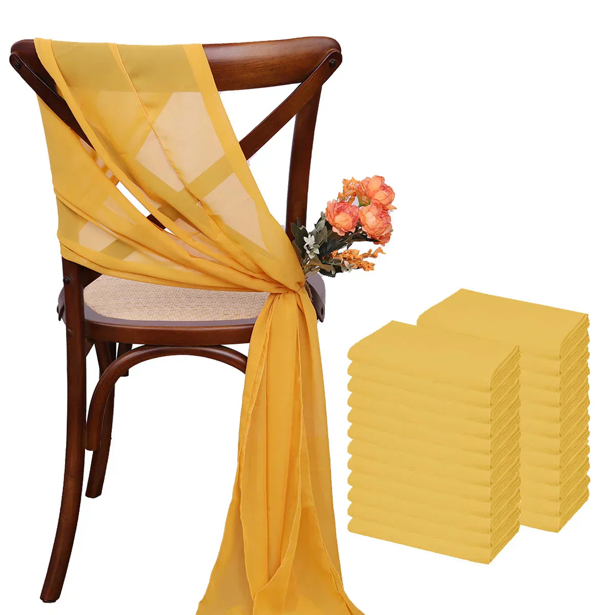 (Pack of 24) 17x275cm Chiffon Chair Sashes 12 Set Sage green Chair Sash Wedding Chair Covers Ribbon Wedding Party Aisle Chair Decor