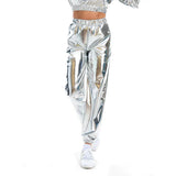 Women Nightclub Pole Dance Trousers Hip Hop Slacks Dj Costume Street Dance Stage Wear Party Holographic Pants Cheerleading Loose
