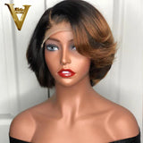 Short Bob Honey Blonde Ombre Colored Wig Straight 13X4 Lace Front Human Hair 4X4 Closure Frontal Wigs For Black Women Prepucked