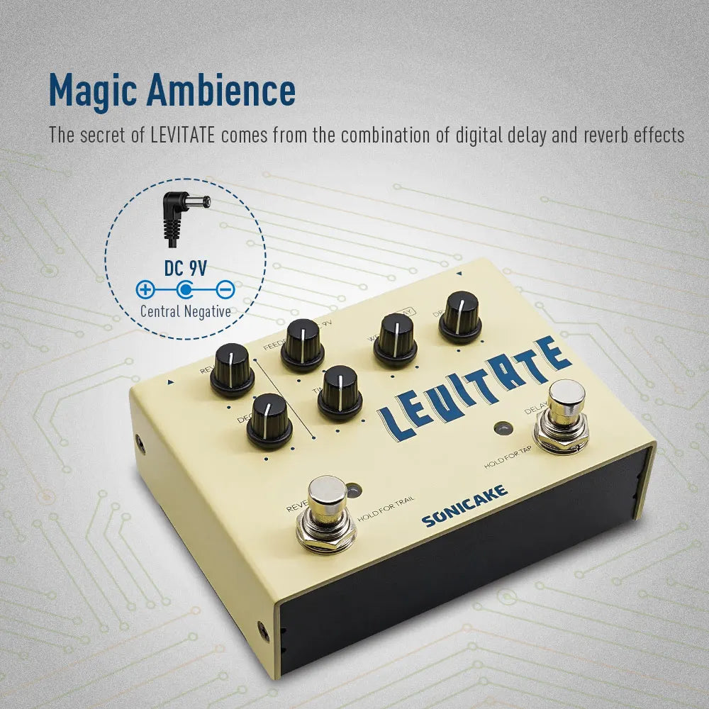 SONICAKE Levitate Digital Delay and Reverb 2 in 1 Guitar Effects Pedal QDS-02