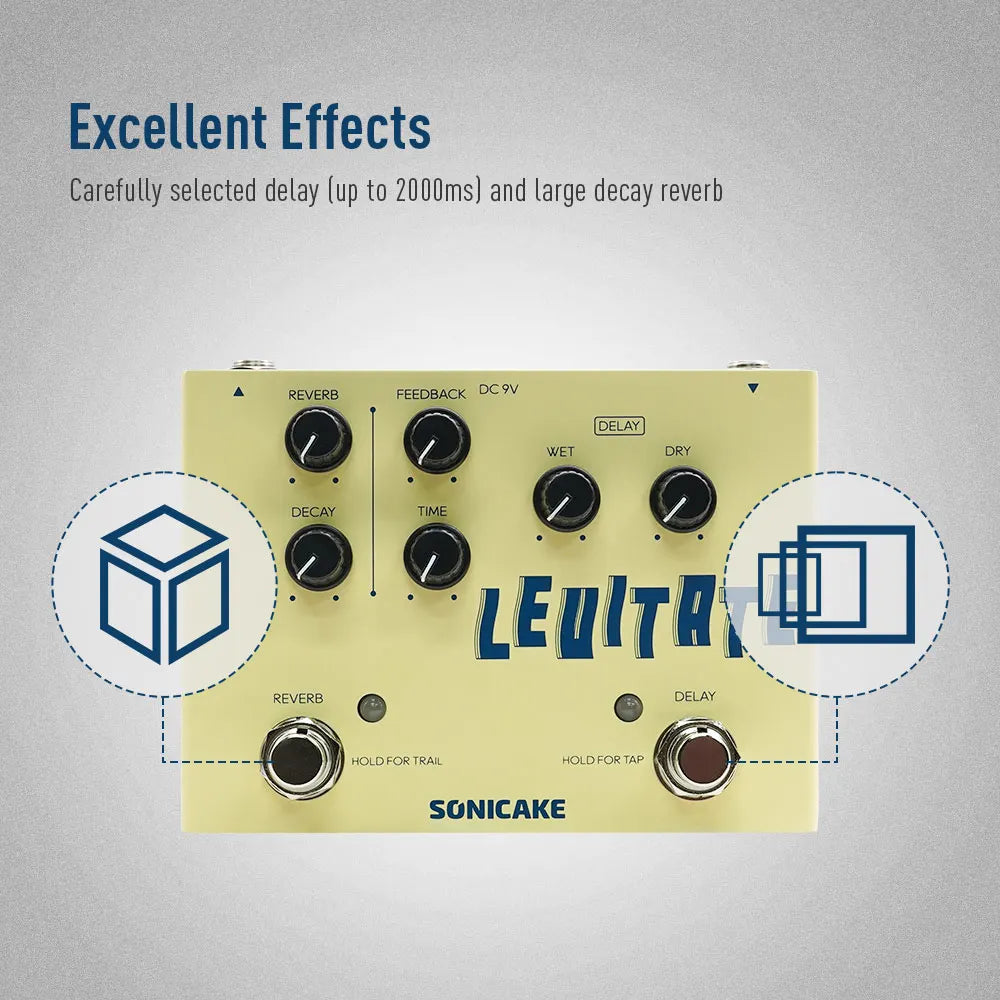SONICAKE Levitate Digital Delay and Reverb 2 in 1 Guitar Effects Pedal QDS-02
