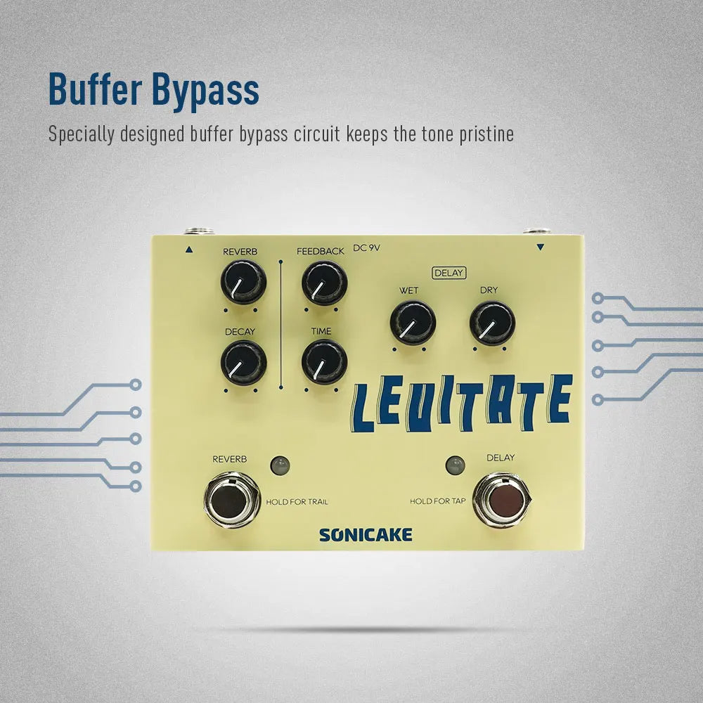 SONICAKE Levitate Digital Delay and Reverb 2 in 1 Guitar Effects Pedal QDS-02