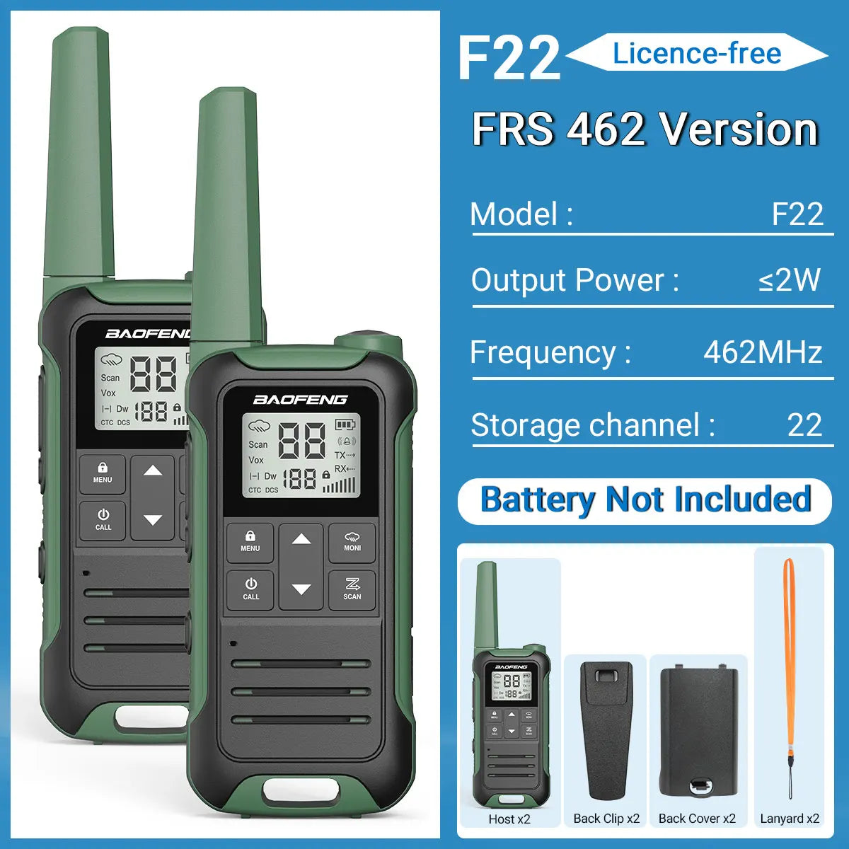 (Pack of 2) Baofeng F22 Walkie Talkie Portable Mini Communication Radio Profesional PMR446 /FRS Talkie Walkies Transceiver Radio