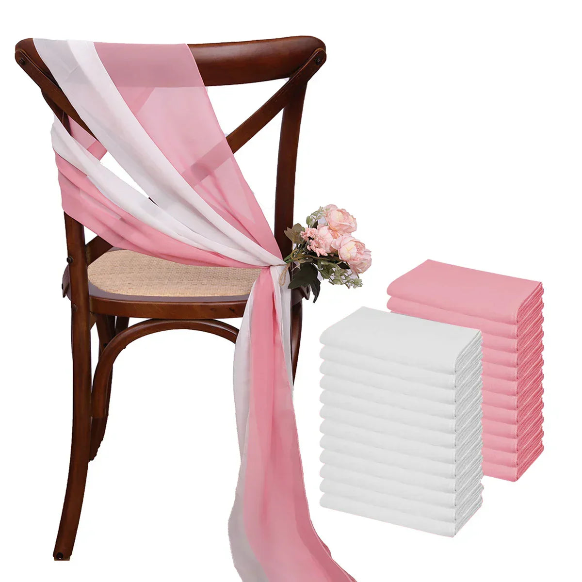 (Pack of 24) 17x275cm Chiffon Chair Sashes 12 Set Sage green Chair Sash Wedding Chair Covers Ribbon Wedding Party Aisle Chair Decor