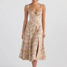 Women Summer Boho Spaghetti Straps Split Thigh Midi Dress Tie Front Solid Floral Print Sleeveless Vintage A Line Beach Dresses