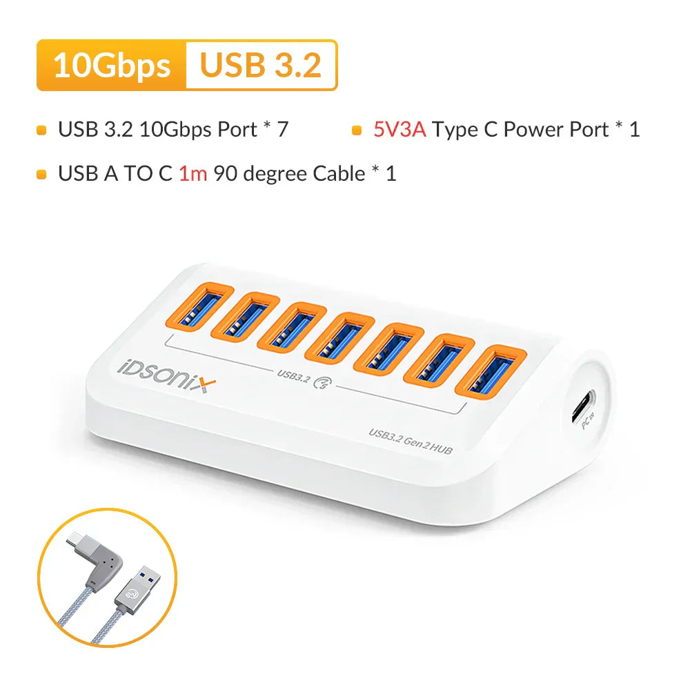 IDsonix USB Splitter USB 3.2 Hub 10Gbps Type C Adapter Multi Ports USB 3.0 Docking Station Hub for Surface Macbook Laptop PC Hub
